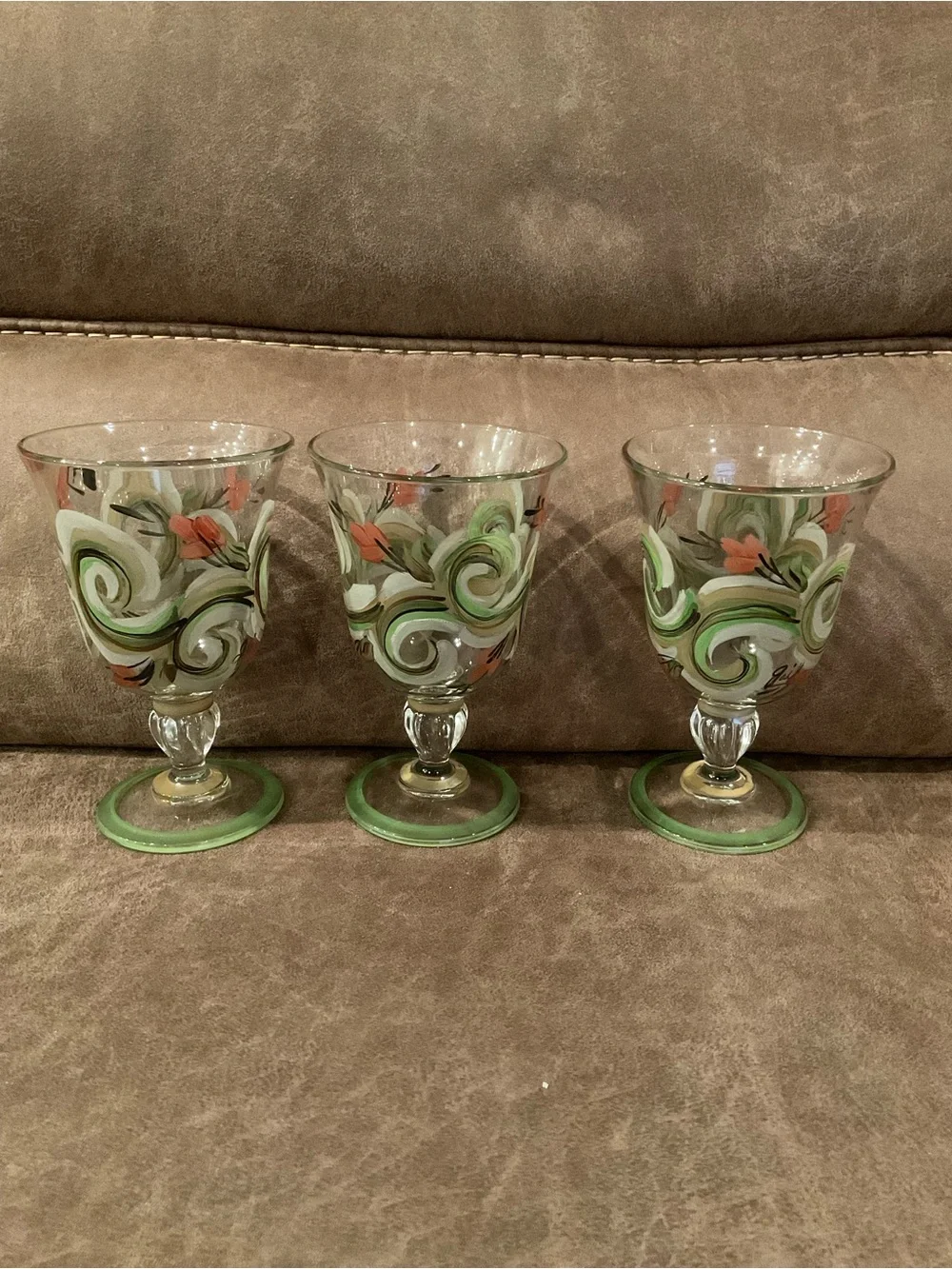 Vintage Gail Pittman Hand Painted Glass Goblets